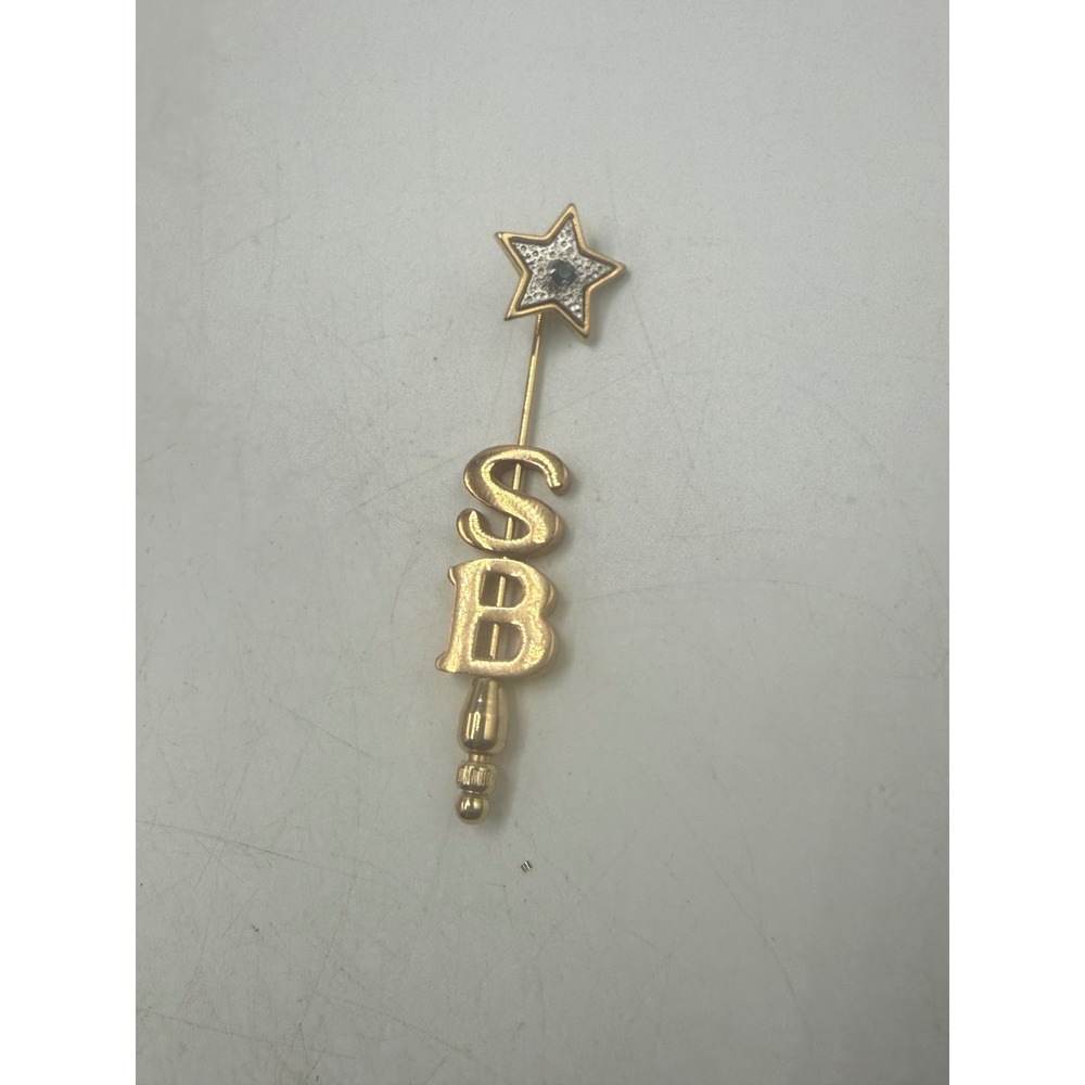 Vintage Avon Gold Tone Star Rhinestone Initial SB Stick Pin Lapel Hat Pin